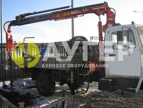 Краноманипуляторная установка Amco Veba 809T 2S с буровой навеской на базе ГАЗ 33081