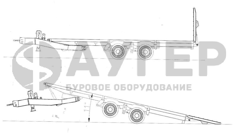 Габаритный чертеж прицепа 836904 модель 10/6.2 с наклоняемой платформой